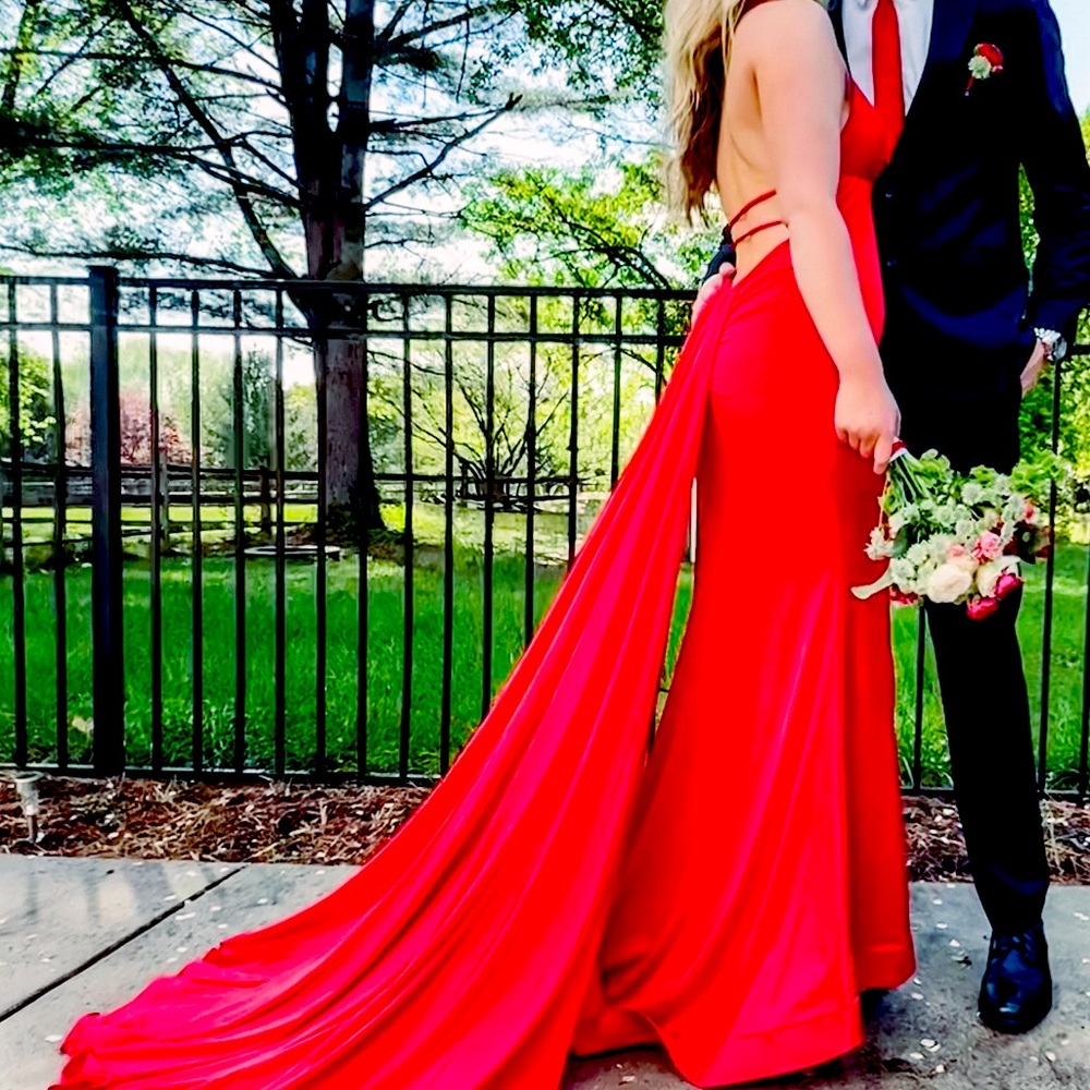 Chic Red Evening Gown with Strappy Back from Kiss Prom